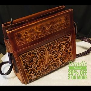 vintage hand tooled leather handbag
